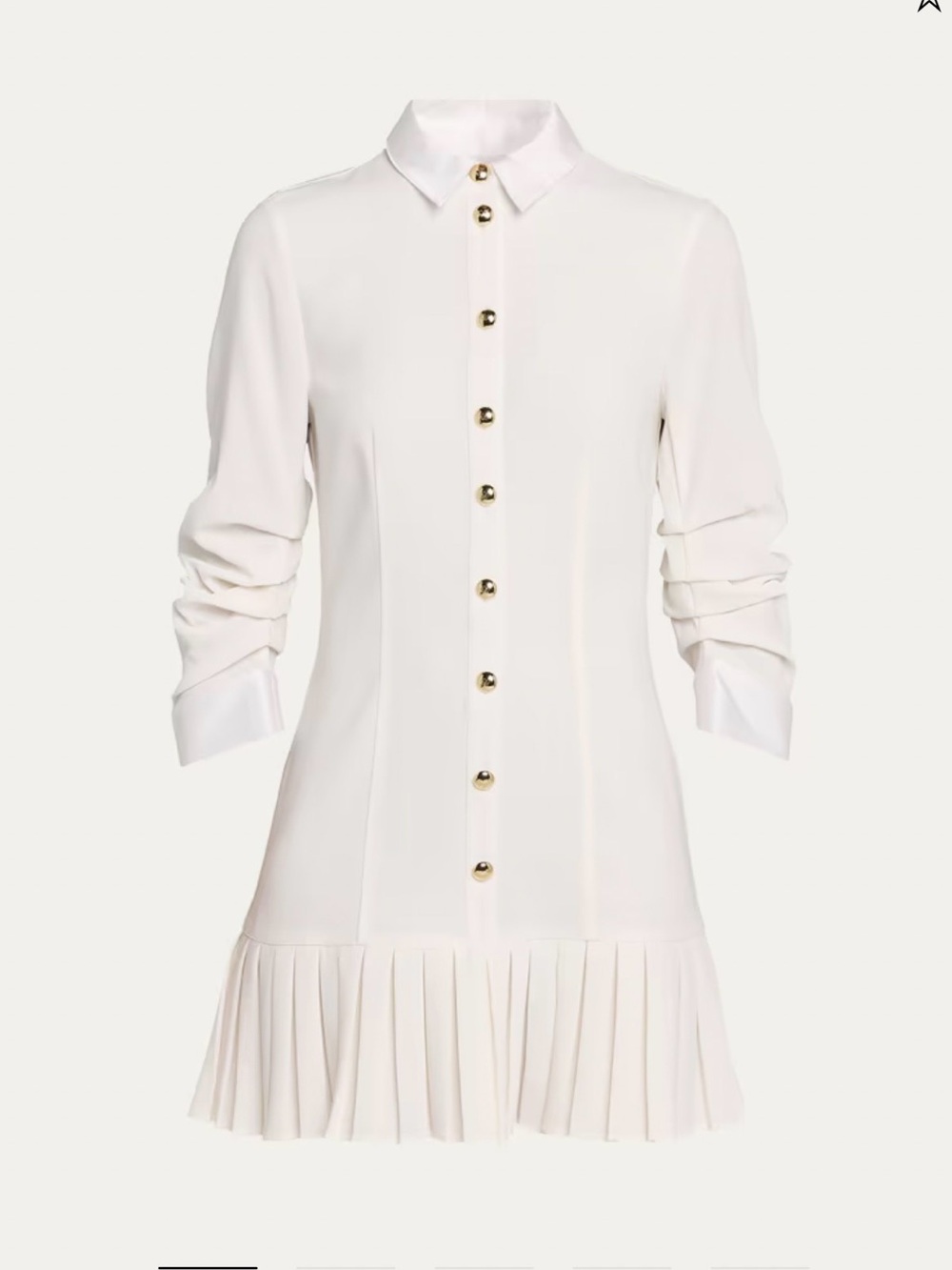 cinq a sept Cream Long-Sleeve Pleated Hem Shirt Dress with Gold Buttons